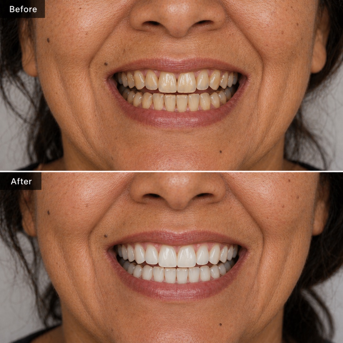 Before and after professional teeth whitening